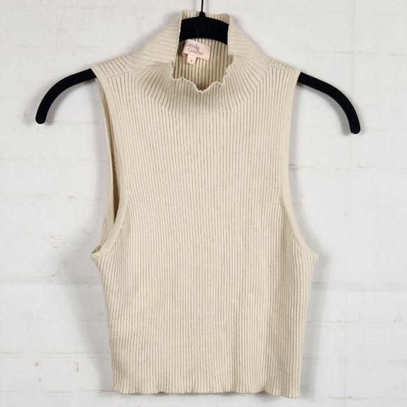 Camila Coelho Revolve Chic Summer Basic Mock Neck Ribbed Crop Top Cream Large - Picture 2 of 12